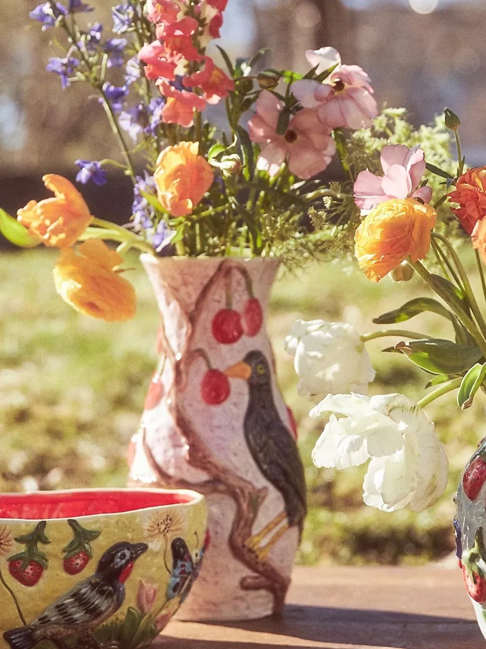 Anthropologie Nathalie Lete Nature Nurture Large Vase🔥Blackbird and cherries